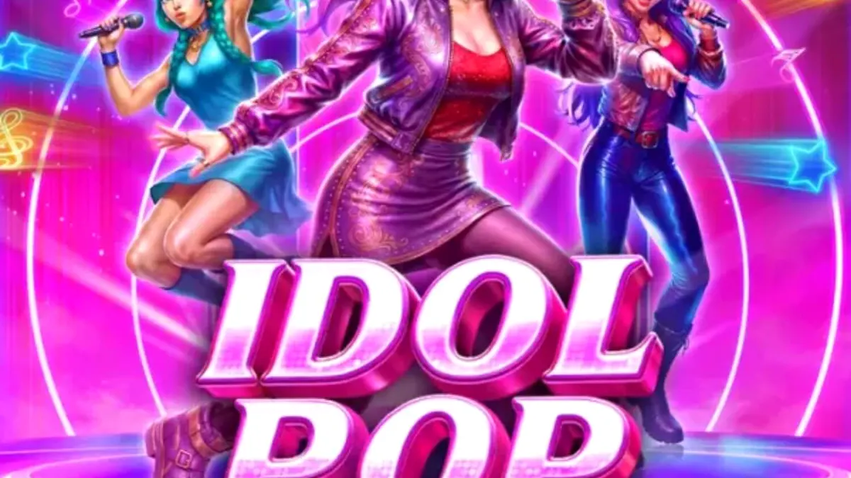 Idol Pop Fever slot machine interface with neon stage lights and idol group members